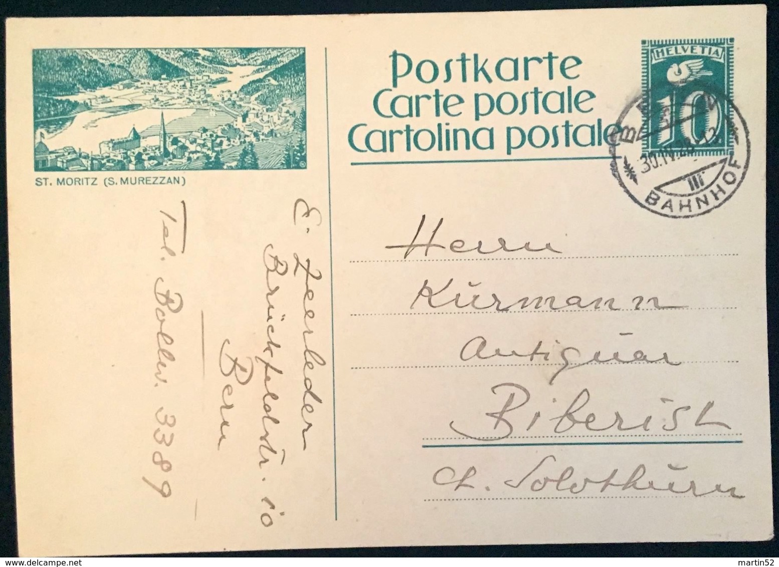 Schweiz Suisse 1928: Bild-PK / CPI "ST.MORITZ (S.MUREZZAN) " Mit O BERN 30.IV.28 Nach Biberist (SO) - Entiers Postaux
