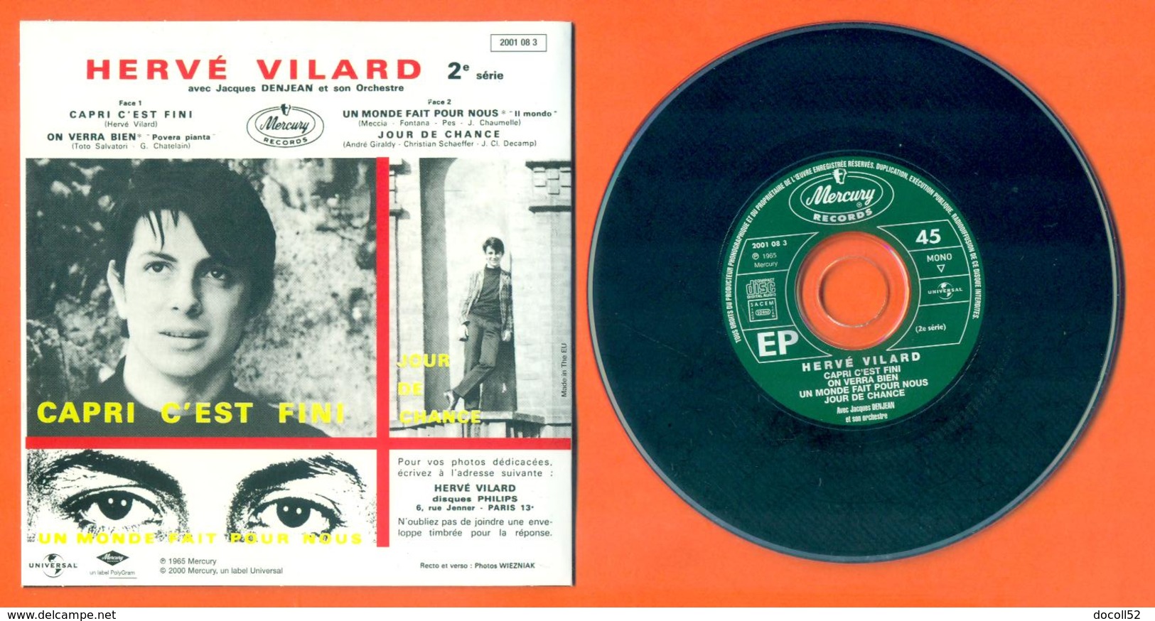 Hervé Vilard CD 4 Titres Pochette Reproduction Du 45 Tours De L'époque - 2 Scans - Collectors