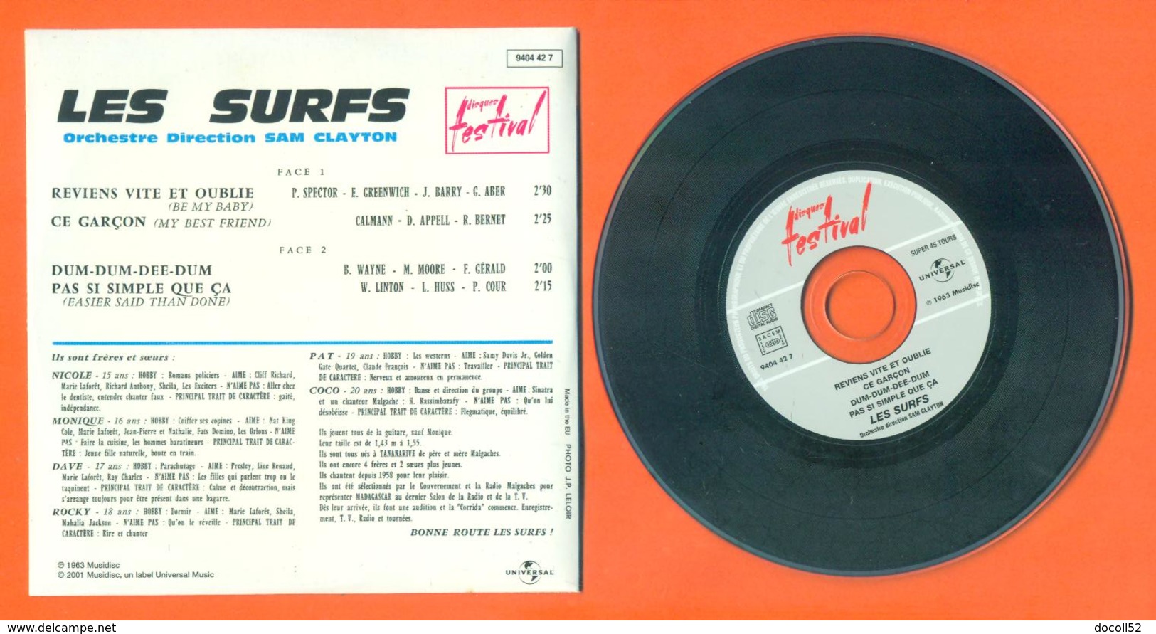 Les Surfs CD 4 Titres Pochette Reproduction Du 45 Tours De L'époque - 2 Scans - Ediciones De Colección