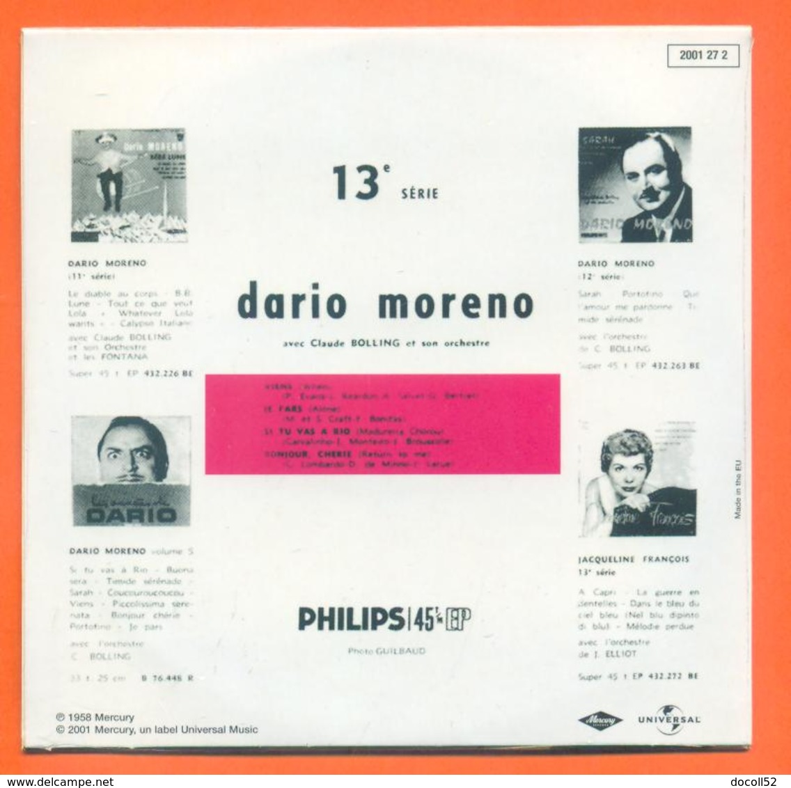 Dario Moreno CD 4 Titres Pochette Reproduction Du 45 Tours De L'époque - 2 Scans - Collectors