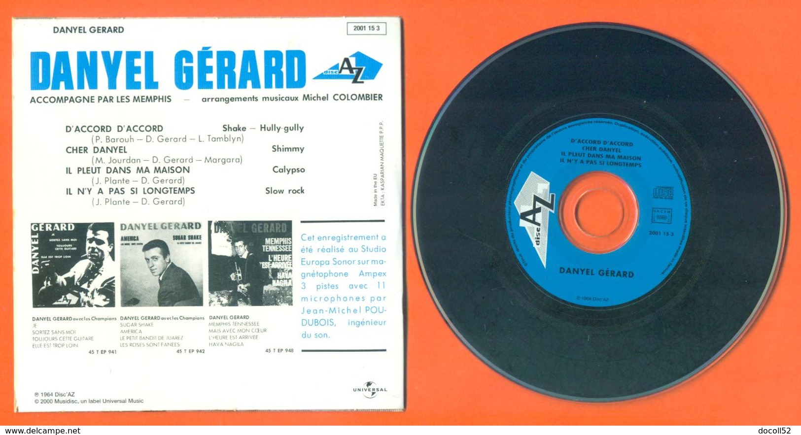 Danyel Gérard CD 4 Titres Pochette Reproduction Du 45 Tours De L'époque - 2 Scans - Ediciones De Colección