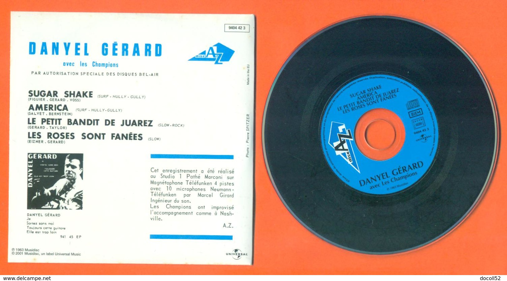 Danyel Gérard CD 4 Titres Pochette Reproduction Du 45 Tours De L'époque - 2 Scans - Ediciones De Colección