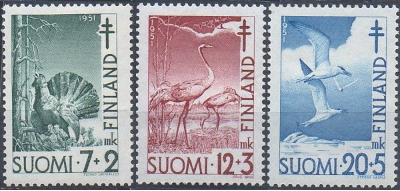 Finnland MiNr. 396-98 - Tuberkolosebekämpfung: Vögel - Postfrisch - Cranes And Other Gruiformes