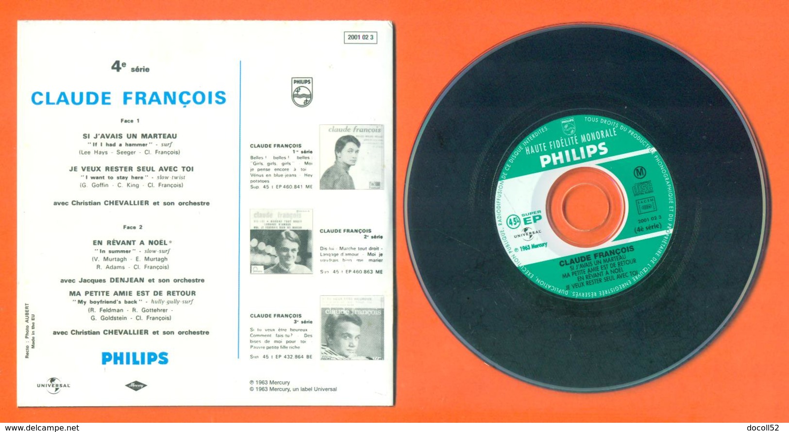 Claude François CD 4 Titres Pochette Reproduction Du 45 Tours De L'époque - 2 Scans - Ediciones De Colección