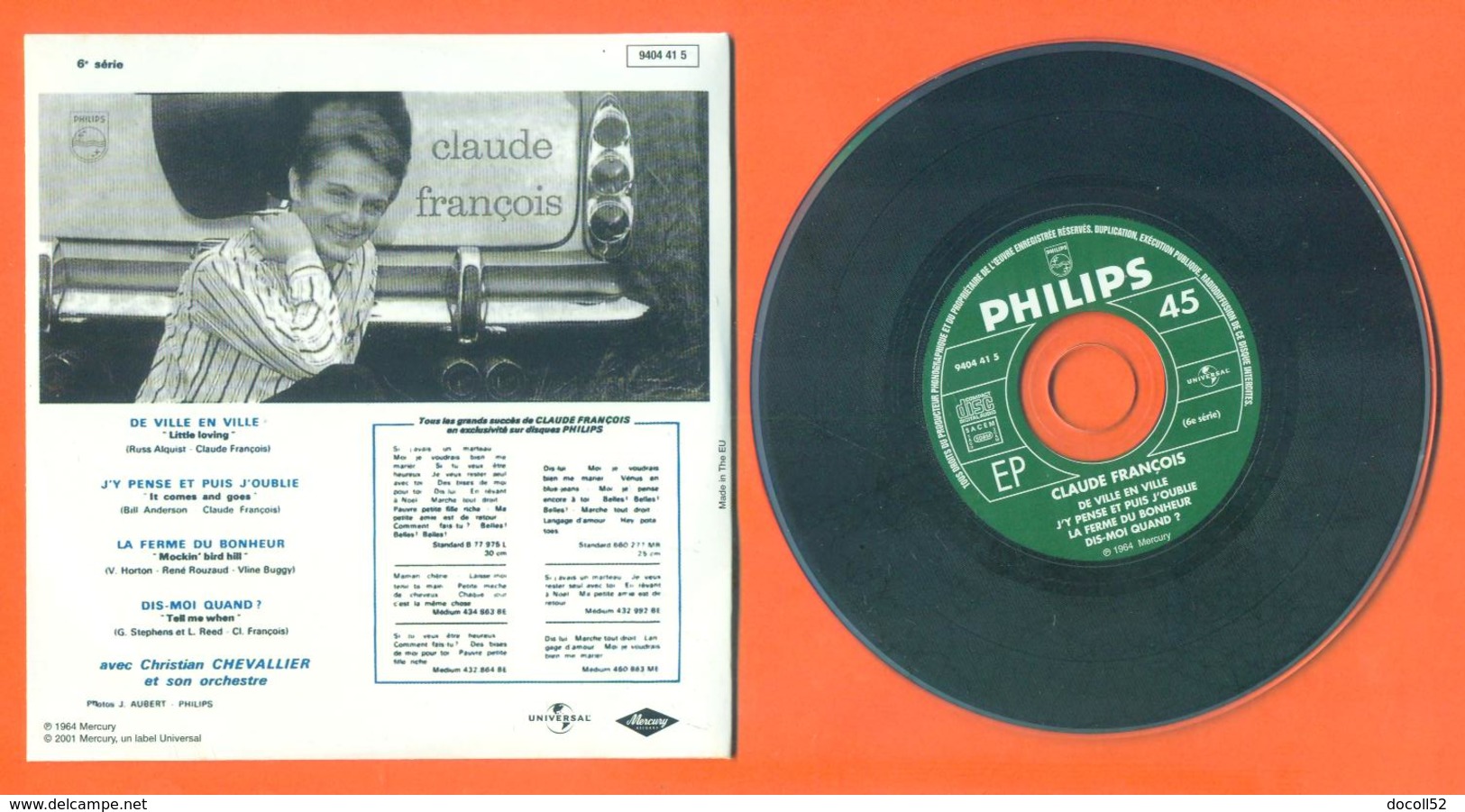 Claude François CD 4 Titres Pochette Reproduction Du 45 Tours De L'époque - 2 Scans - Ediciones De Colección