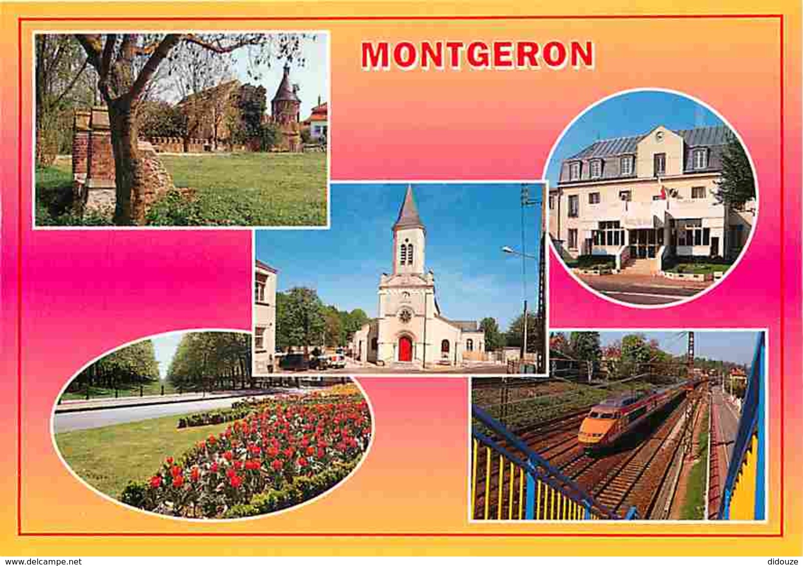 91 - Montgeron - Multivues - Fleurs - Train TGV Orange De La SNCF - Flamme Postale De Crosne - Voir Scans Recto-Verso - Montgeron