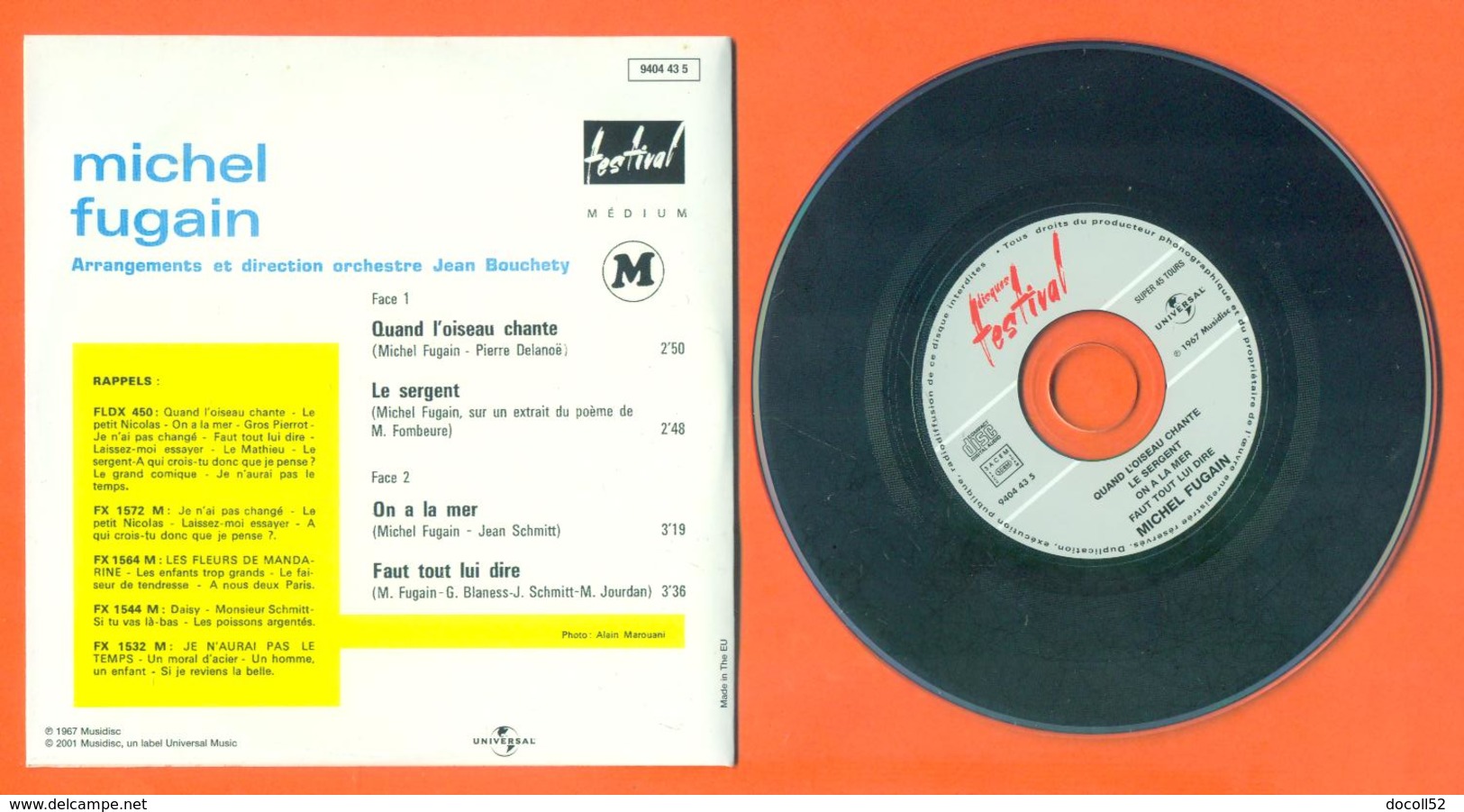 Michel Fugain CD 4 Titres Pochette Reproduction Du 45 Tours De L'époque - 2 Scans - Ediciones De Colección