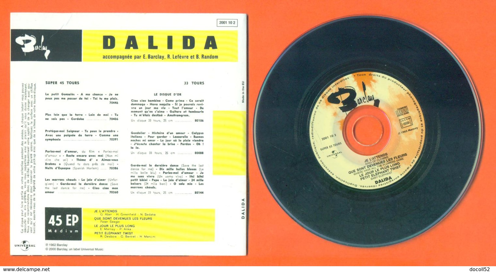 Dalida CD 4 Titres Pochette Reproduction Du 45 Tours De L'époque - 2 Scans - Ediciones De Colección