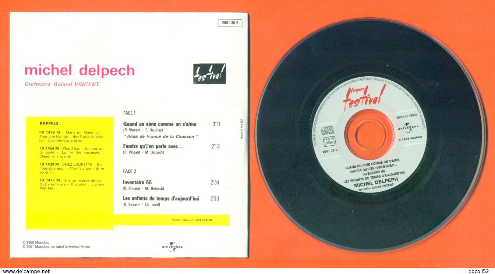 Michel Delpech CD 4 Titres Pochette Reproduction Du 45 Tours De L'époque - 2 Scans - Ediciones De Colección