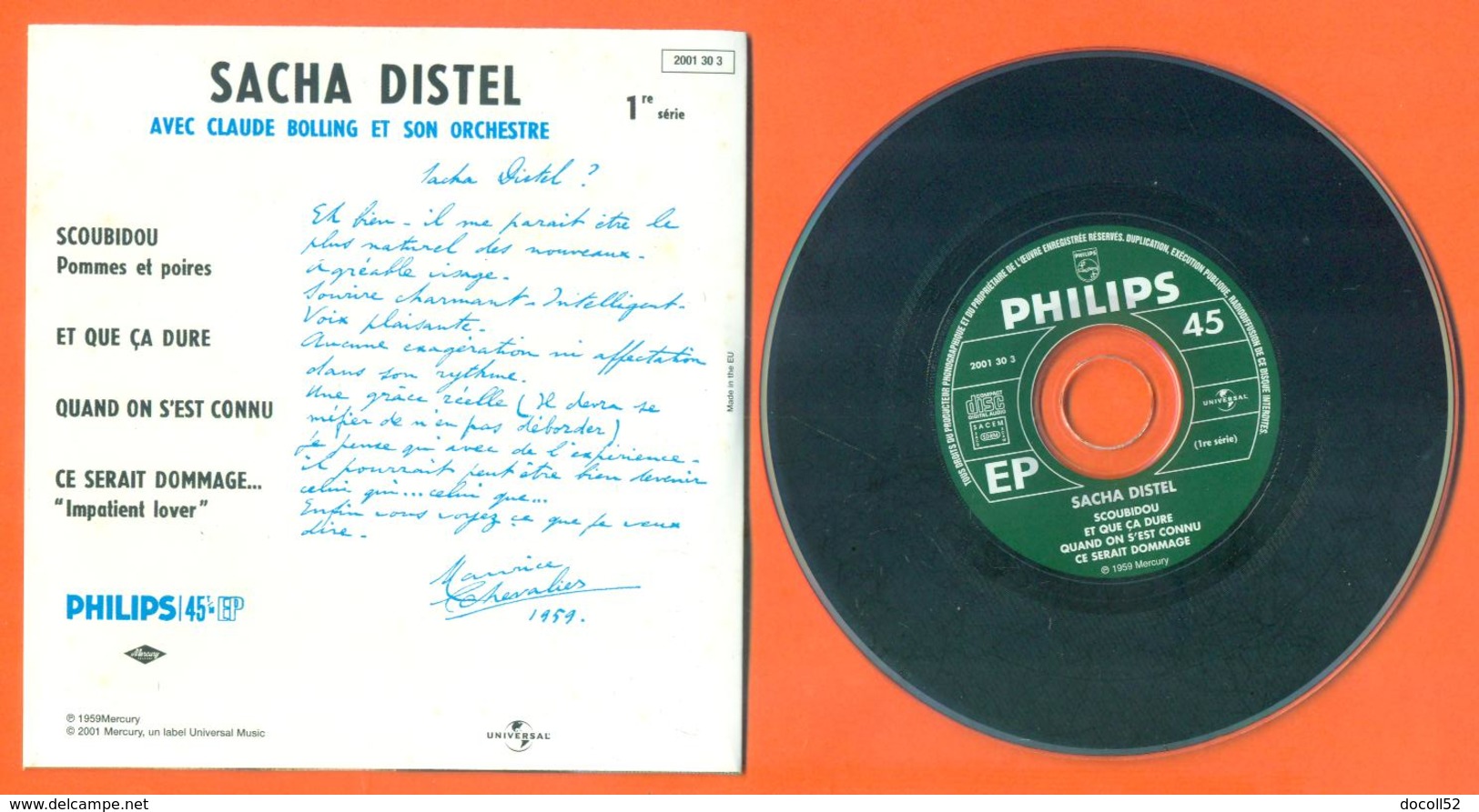 Sacha Distel CD 4 Titres Pochette Reproduction Du 45 Tours De L'époque - 2 Scans - Ediciones De Colección
