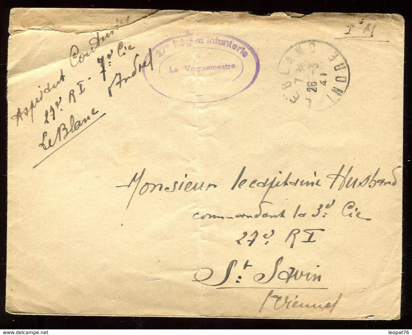 Enveloppe En FM De Le Blanc Pour St Savin En 1941 - N186 - Guerre De 1939-45