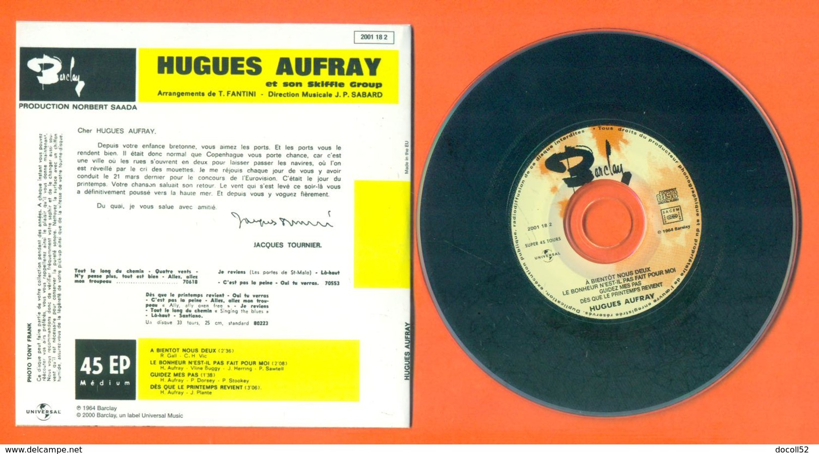 Hugues Aufray CD 4 Titres Pochette Reproduction Du 45 Tours De L'époque - 2 Scans - Collectors