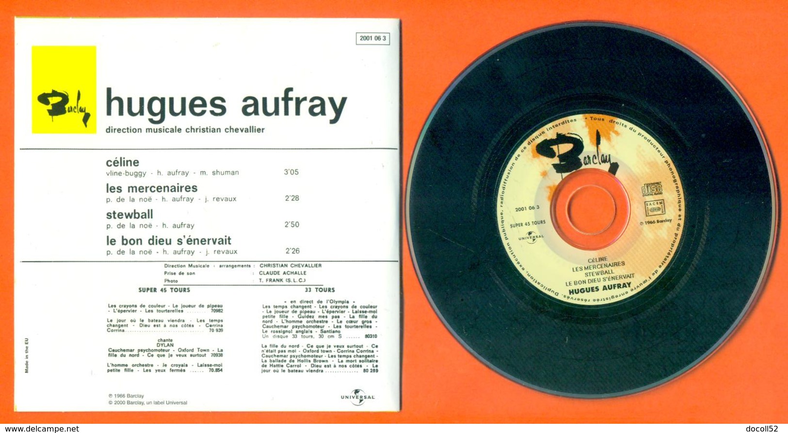 Hugues Aufray CD 4 Titres Pochette Reproduction Du 45 Tours De L'époque - 2 Scans - Ediciones De Colección