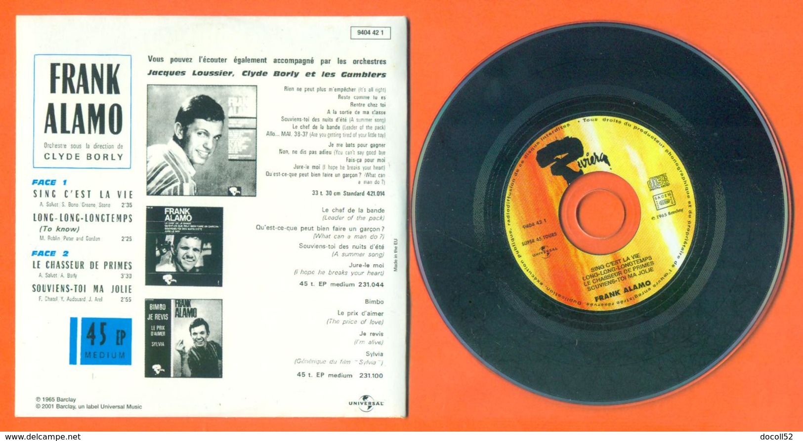Frank Alamo CD 4 Titres Pochette Reproduction Du 45 Tours De L'époque - 2 Scans - Collectors