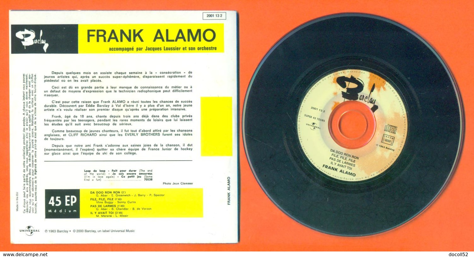 Frank Alamo CD 4 Titres Pochette Reproduction Du 45 Tours De L'époque - 2 Scans - Collectors