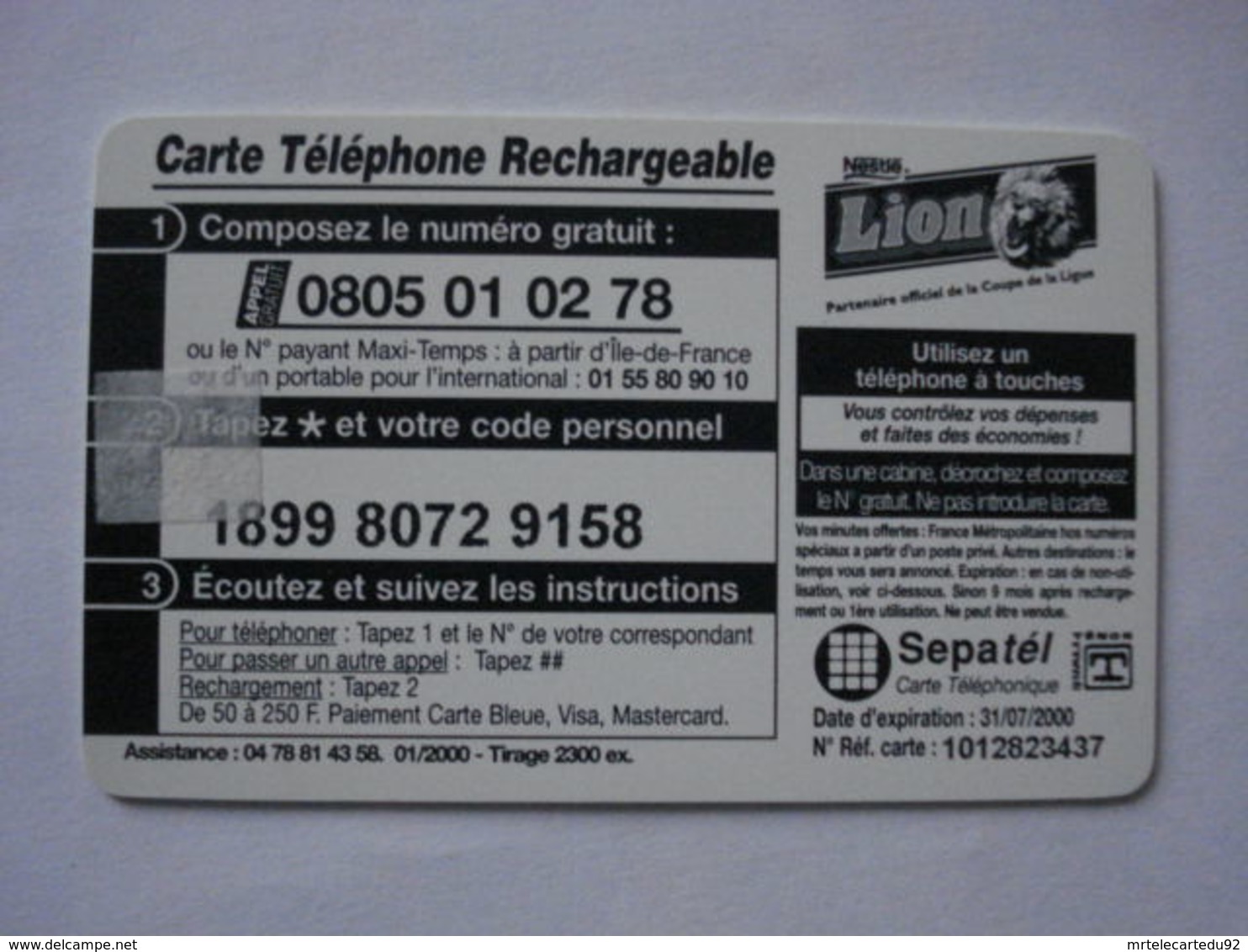 Carte Prépayée Française SEPATEL (utilisée). - Per Cellulari (ricariche)