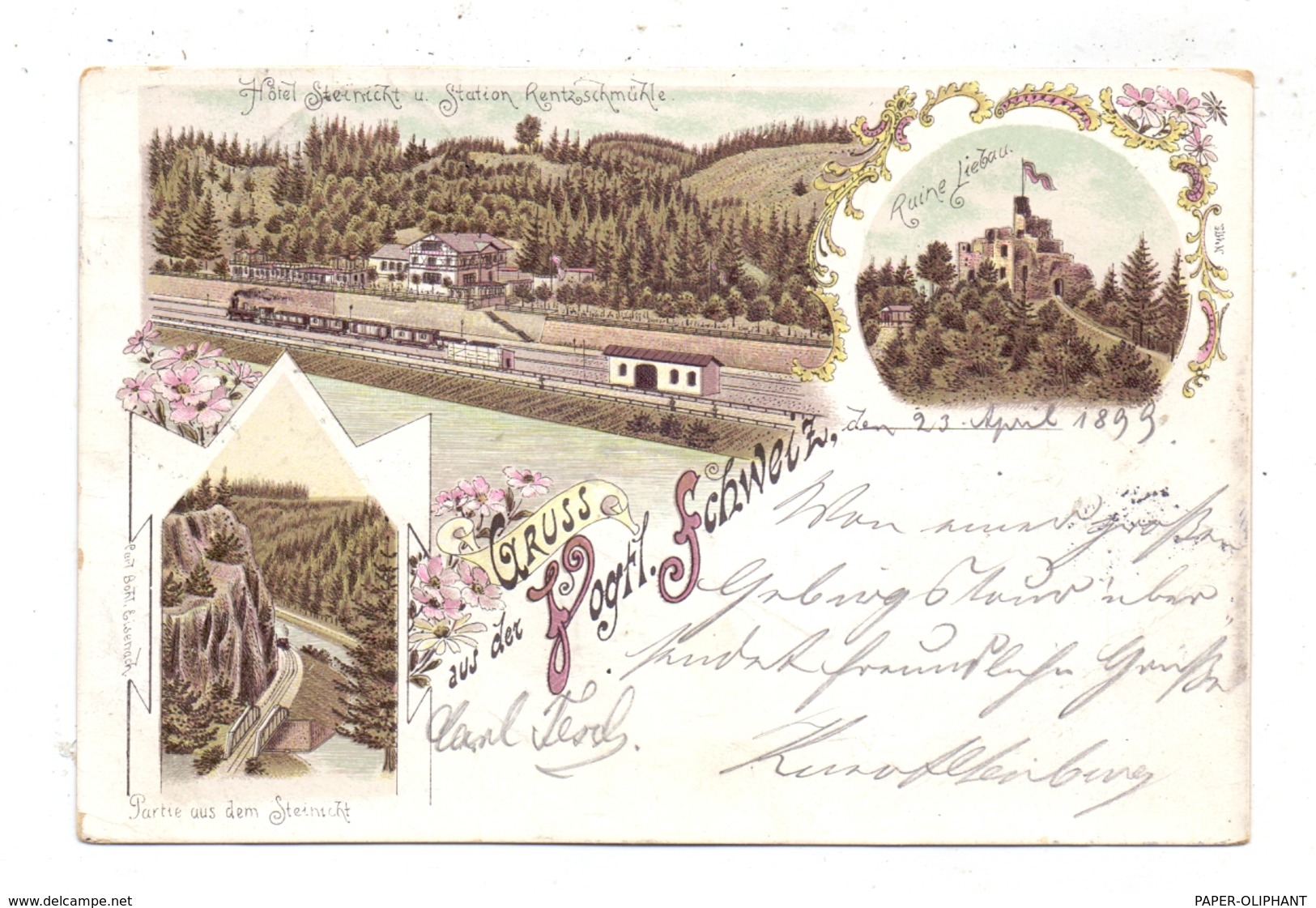 0-9903 PÖHL - RENTZSCHMÜHLE, Lithographie 1899, Bahnhof Rentzschmühle, Ruine Liebau, Partie Aus Dem Steinicht - Pöhl