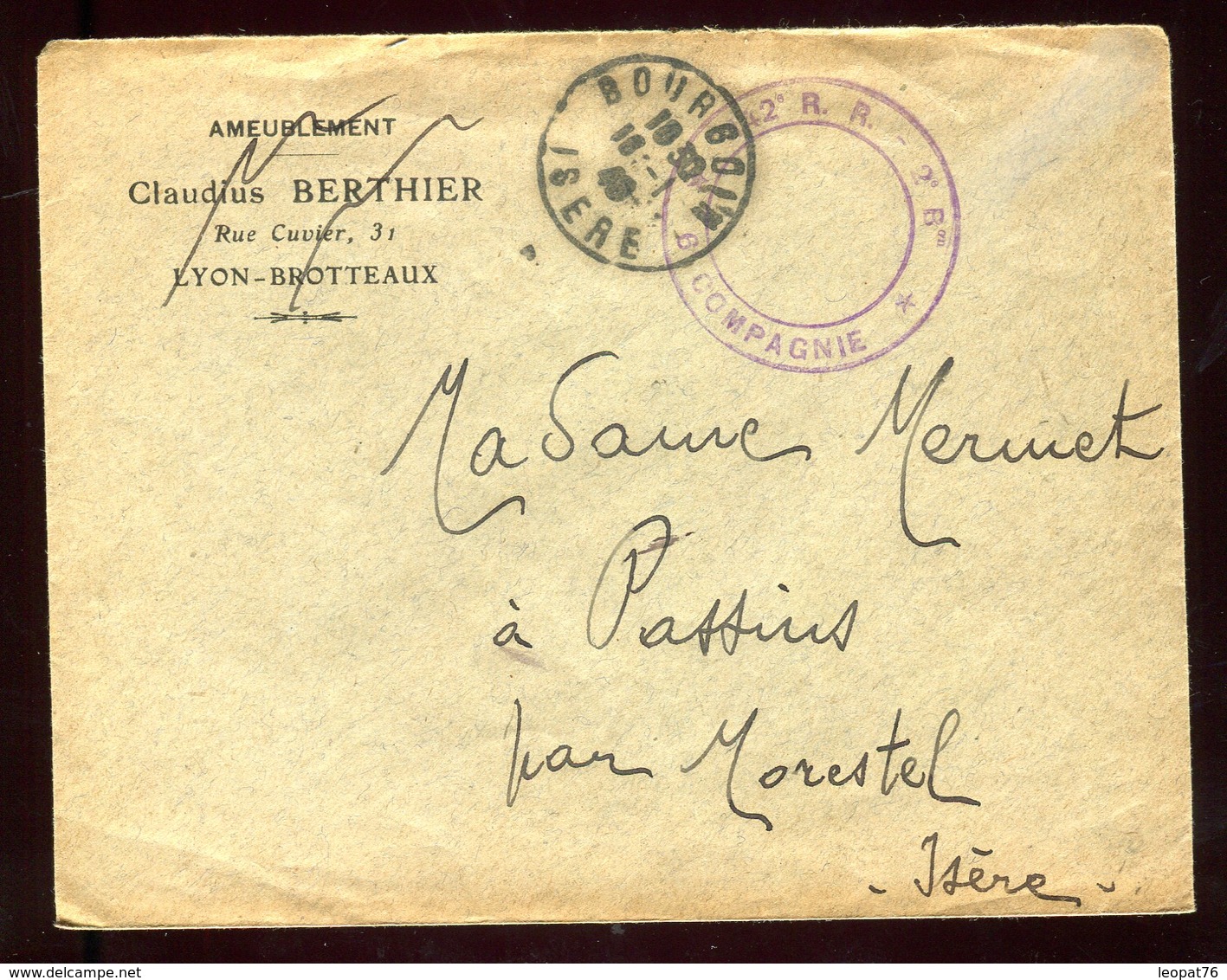 Enveloppe En FM De Bourgoin Pour Passins En 1940 - N204 - Guerre De 1939-45