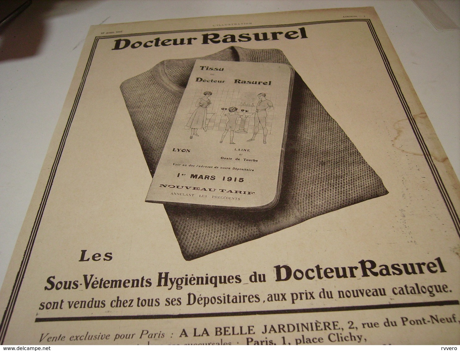 ANCIENNE PUBLICITE LE  NOUVEAU TARIF  LES SOUS VETEMENT DU DOCTEUR RASUREL 1915 - Publicités