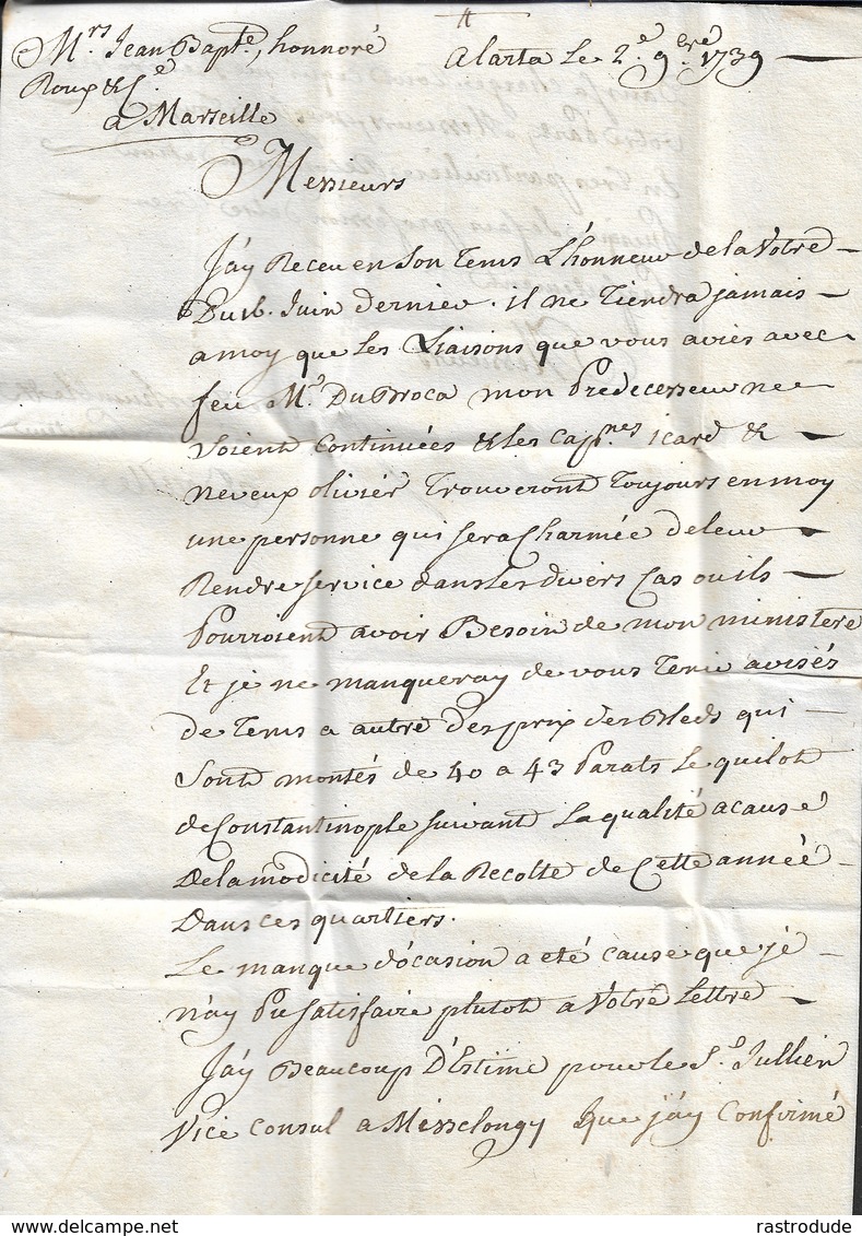 1739 LAC A MARSEILLE - Q.D.C - QUE DIEU CONDUISE - LETTRE MARITIME - 1701-1800: Précurseurs XVIII