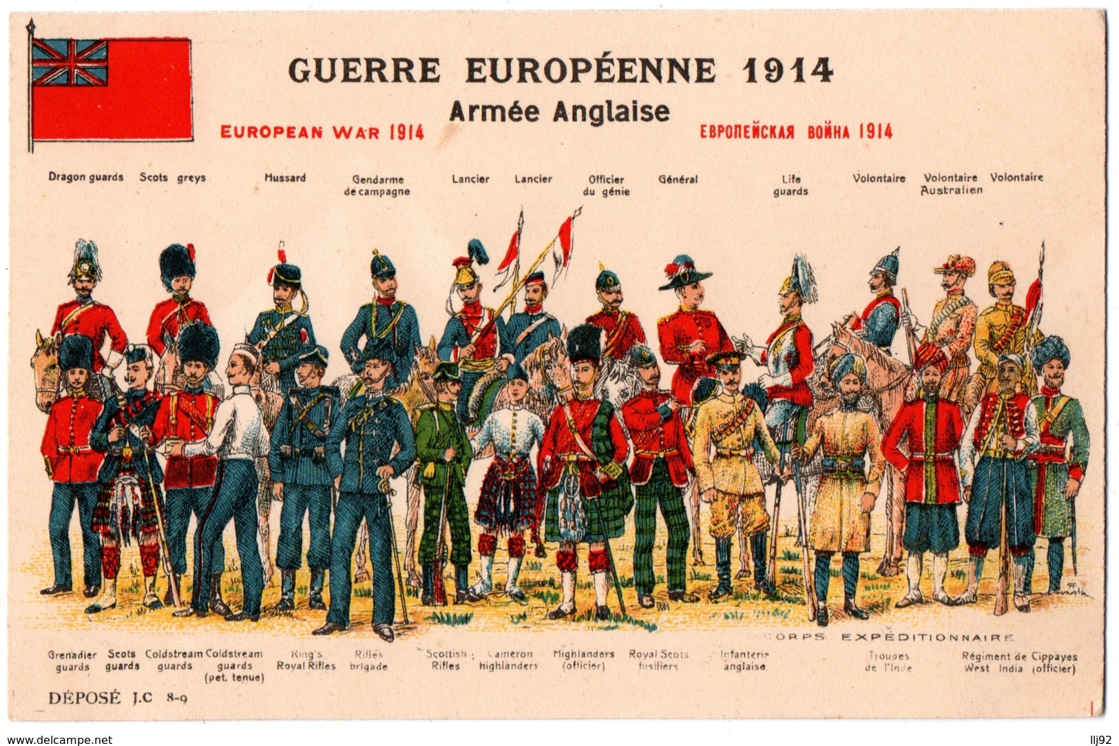 CPA Militaria - Guerre Européenne 1914 - Armée Anglaise (uniformes). J.C. 8-9 - Guerre 1914-18