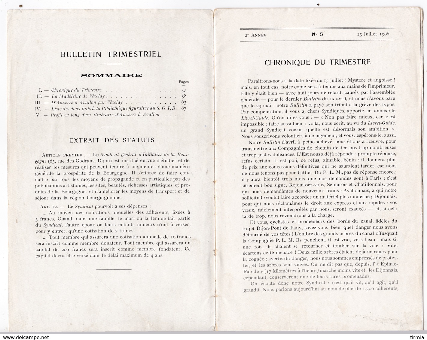 Syndicat General D' Iniciative De La Bourgogne - N° 6 - Octubre 1906 - Ohne Zuordnung