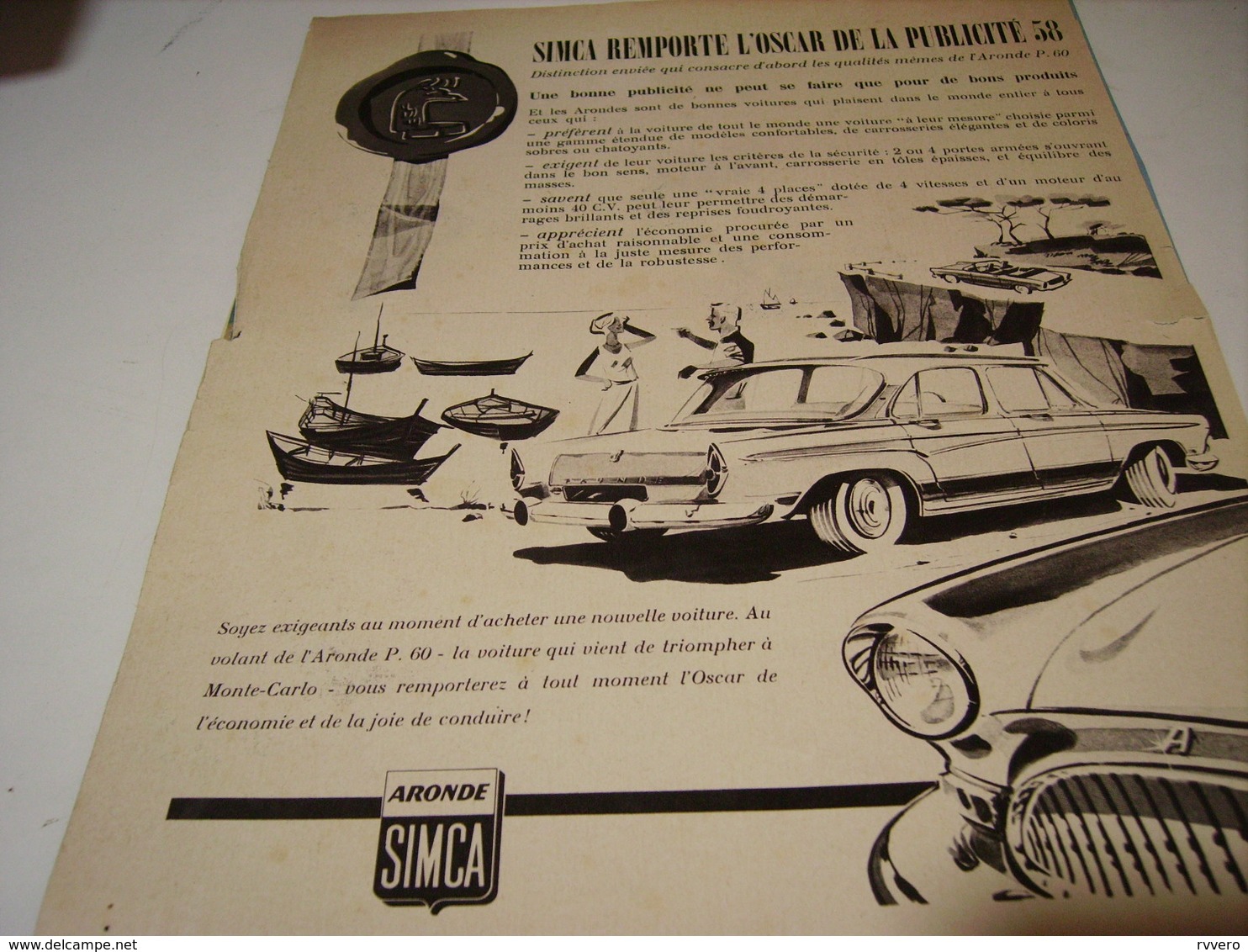 ANCIENNE PUBLICITE VOITURE  SIMCA ARONDE 1959 - Voitures