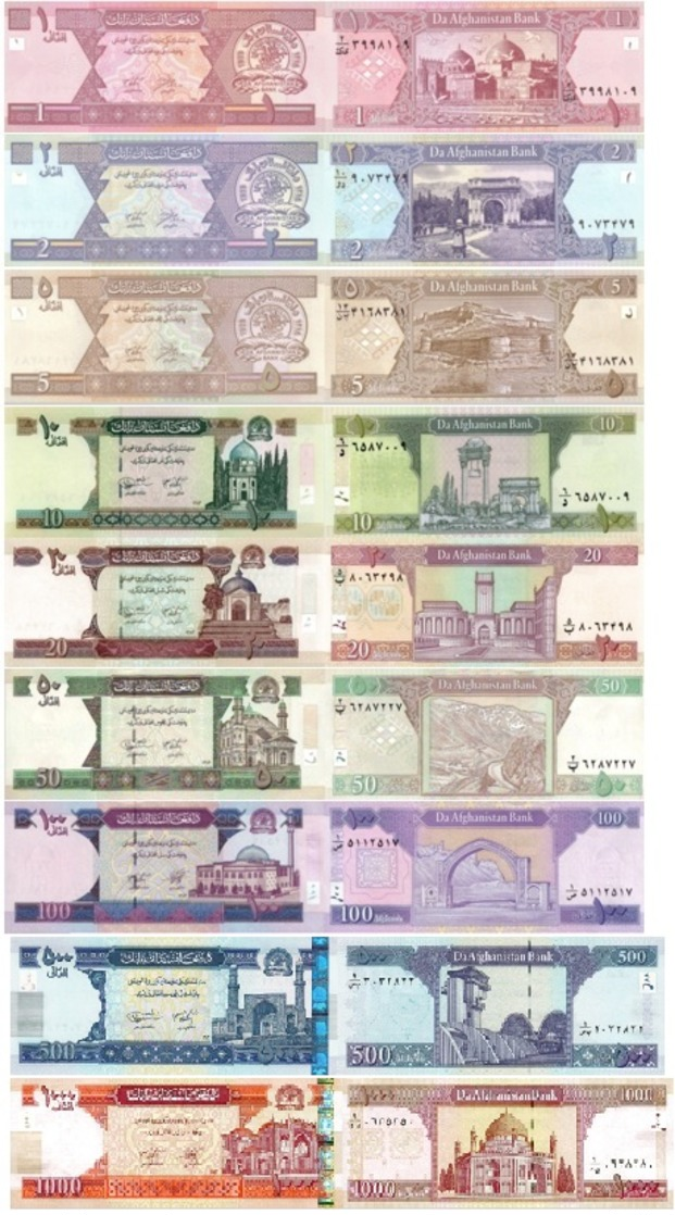 AFGHANISTAN Set Of 1 2 5 10 20 50 100 500 1000 Afghanis P 64 65 66 67 68 69 70 73 74 UNC - Afghanistan