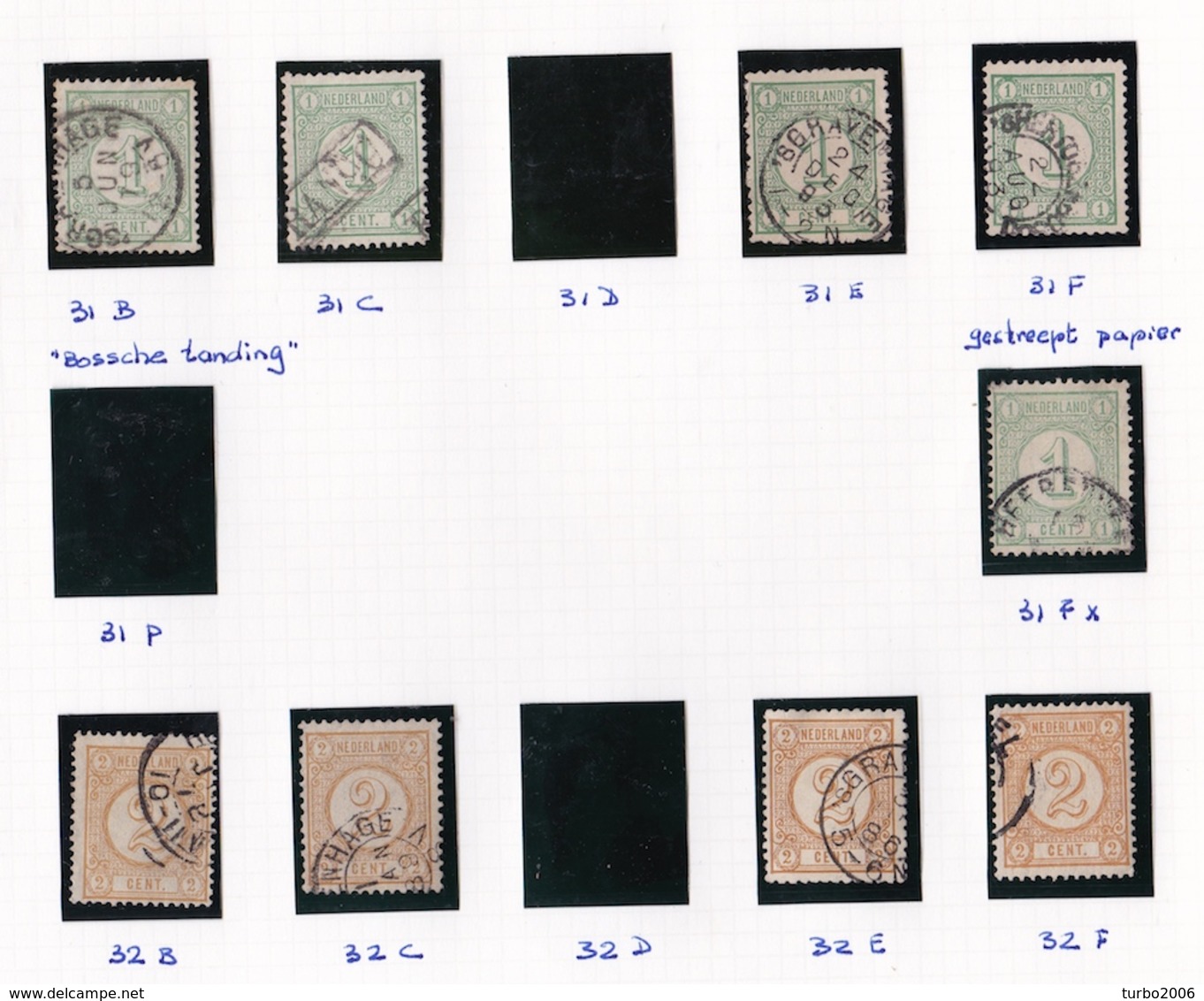 1876-1894 Cijfertype 1 Cent Groen En 2 Cent Geel Diverse Tandingen NVPH 31 En 32 - Gebruikt