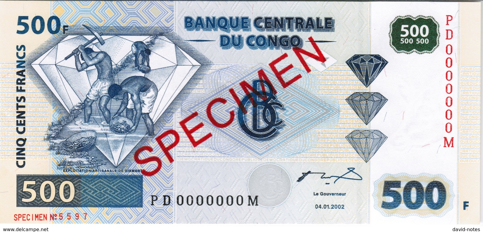 Congo - Pick 96s - 500 Francs 2002 - Unc - Specimen - Democratic Republic Of The Congo & Zaire