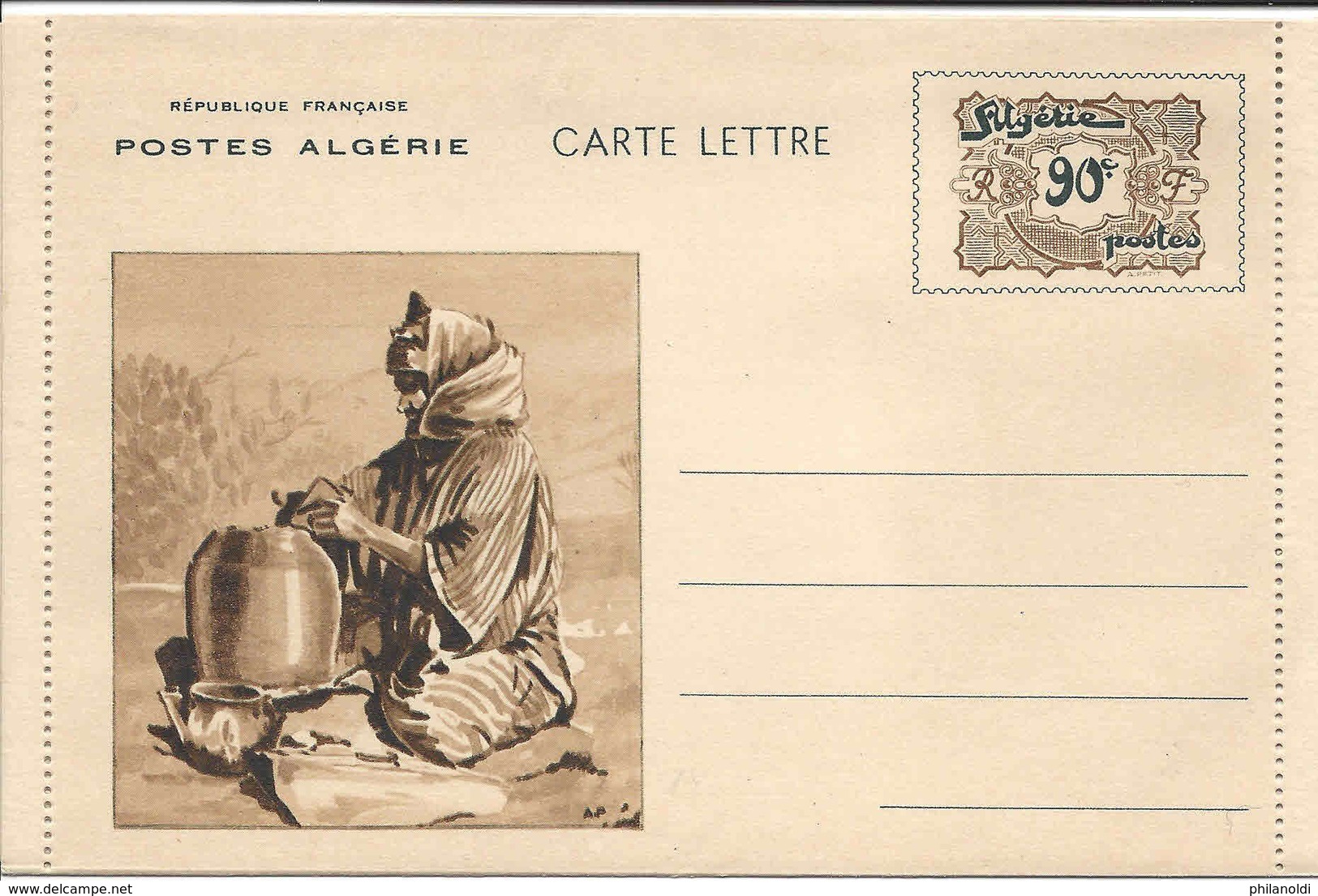 ALGERIE 1939, Entier Postal, Carte Lettre 90 C. Illustrée, Poteries Kabyles, Femme, Neuf, Belle Qualité - Lettres & Documents