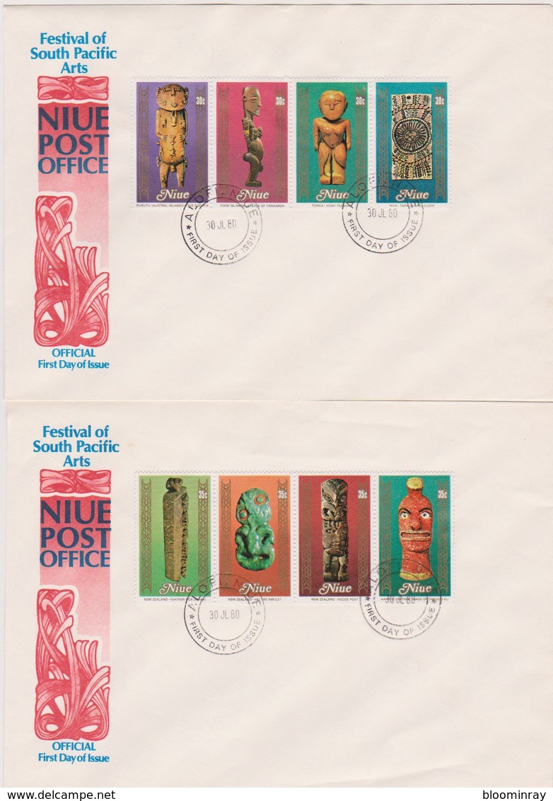 1980 NIUE Festival Of South Pacific Arts Set Of 4 Official FDC's PLUS Set Of 16 MUH Stamps - 4 Scans - Niue