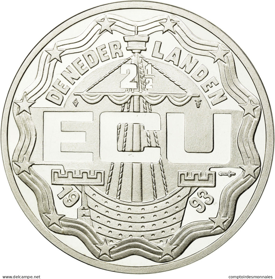 Monnaie, Pays-Bas, Beatrix, 2-1/2 ECU, 1993, Utrecht, SPL+, Argent, KM:65a - 1980-2001 : Beatrix