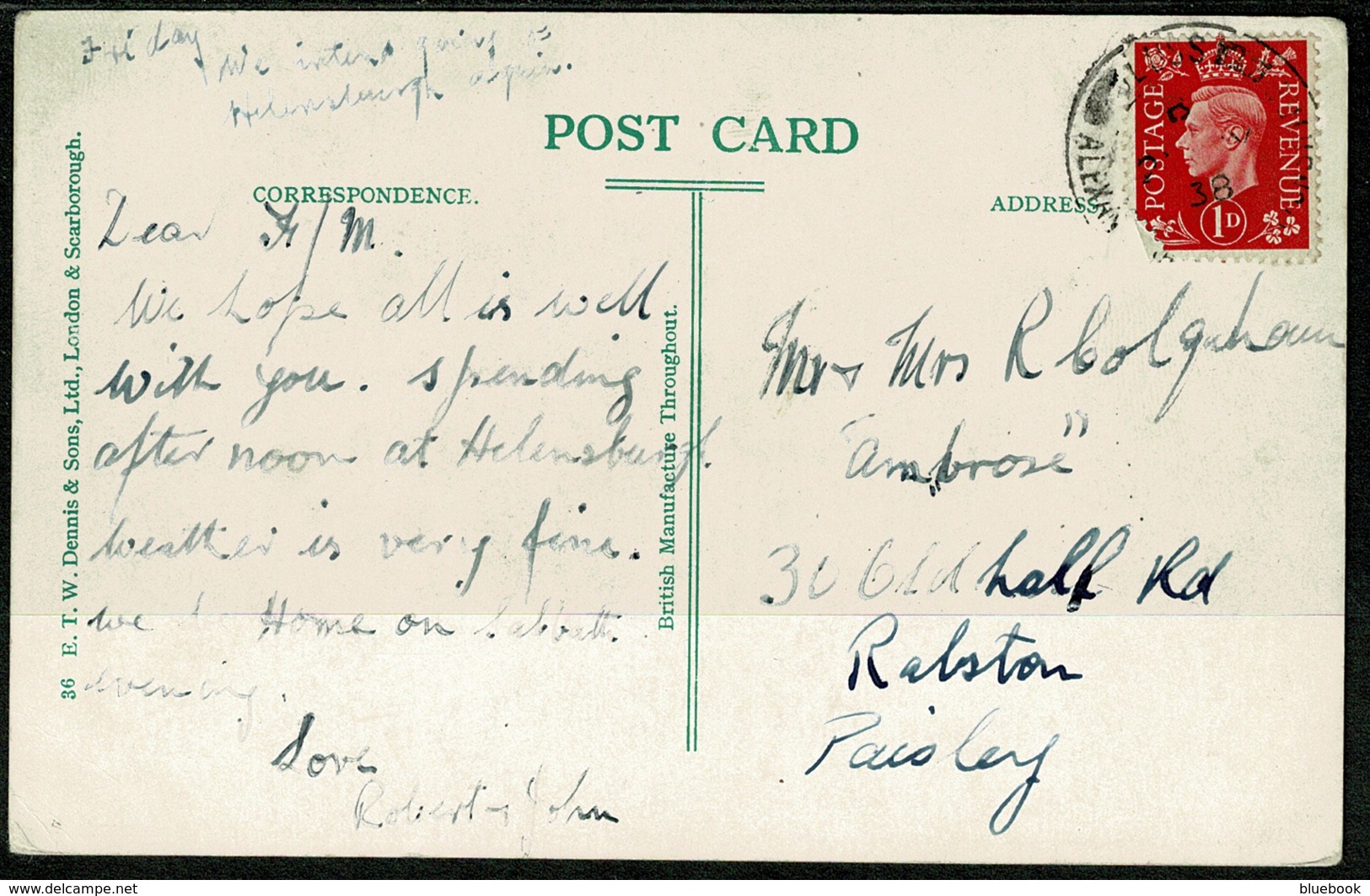 Ref 1239 - 1938 Postcard - Hermitage Park Helensburgh - Argyllshire Scotland - Argyllshire