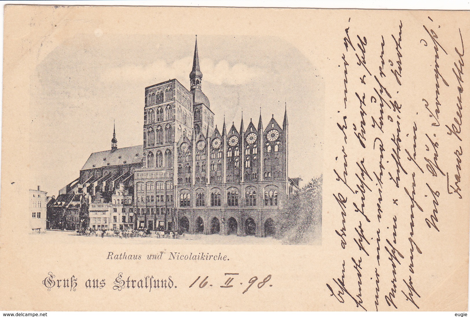 654/ Gruss Aus Stralsund, 1898, Rathaus Und Nicolaikirche - Stralsund