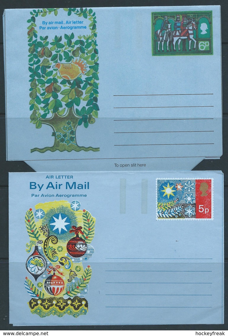 Great Britain 1967-1992 - 20 X Different Christmas Themed Unused Aerogrammes On 10 X Scans - Folded But Not Sealed - Postwaardestukken