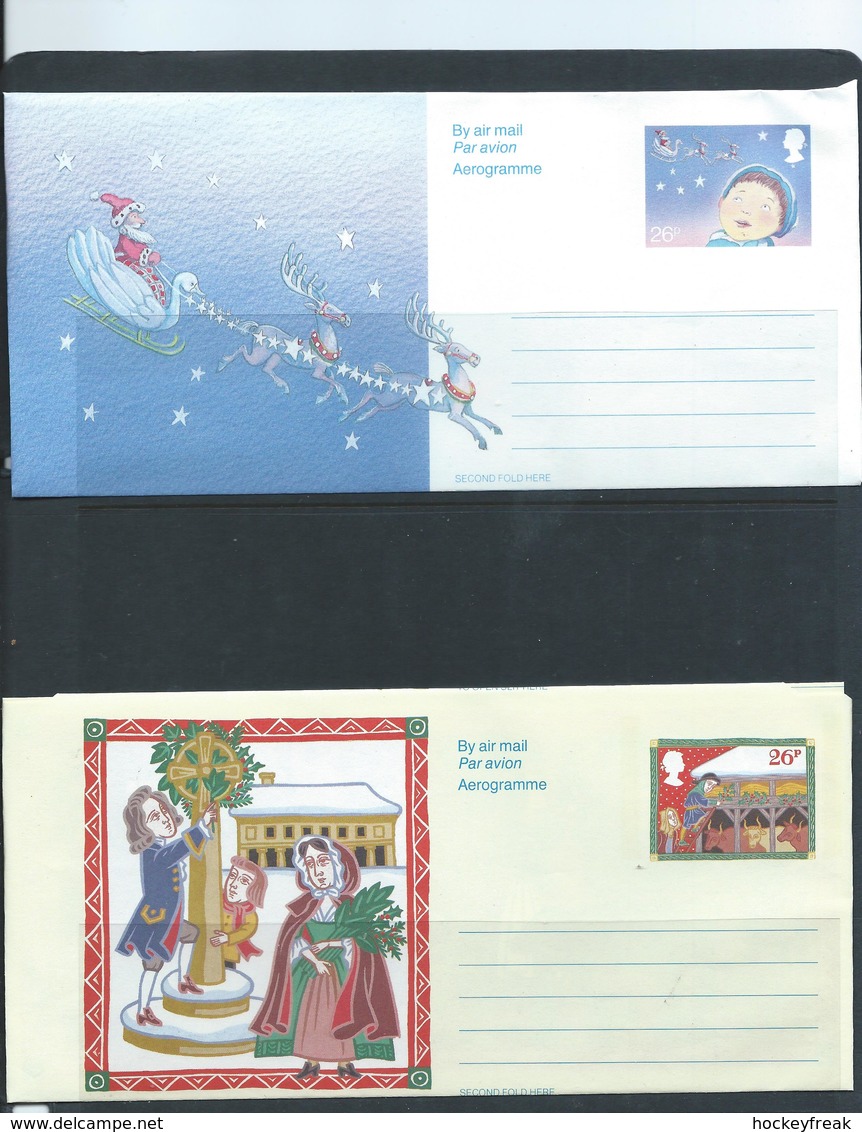 Great Britain 1967-1992 - 20 x different Christmas Themed unused aerogrammes on 10 x scans - folded but not sealed