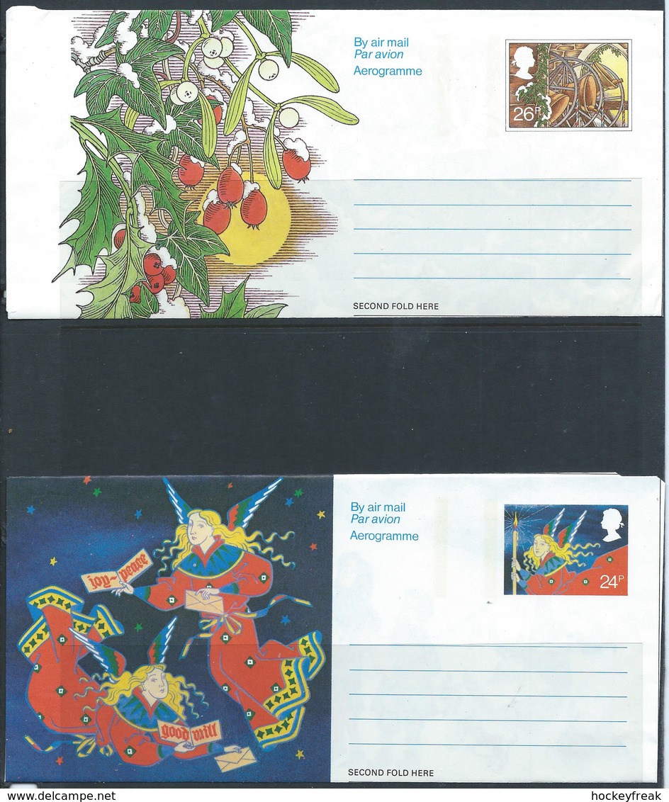 Great Britain 1967-1992 - 20 x different Christmas Themed unused aerogrammes on 10 x scans - folded but not sealed