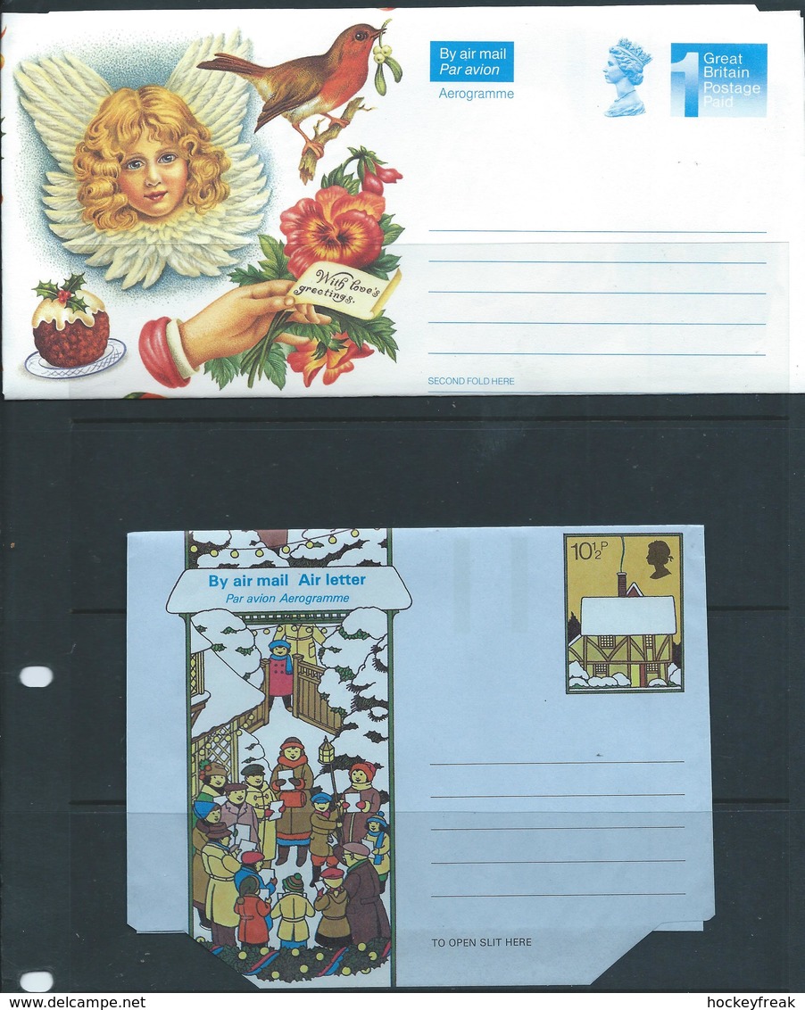 Great Britain 1967-1992 - 20 x different Christmas Themed unused aerogrammes on 10 x scans - folded but not sealed