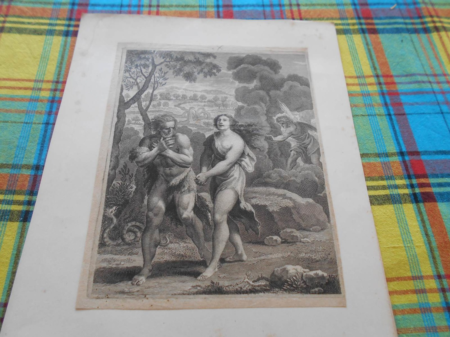 47 - Gravure Ancienne, Adam Et Eve Sortant Du Paradis - Estampes & Gravures