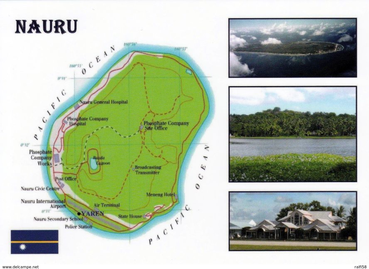 1 Map Of Nauru * 1 Landkarte Von Nauru, Die Flagge, Das Wappen Und 3 Ansichten Dieses Pazifischen Inselstaates - Landkarten