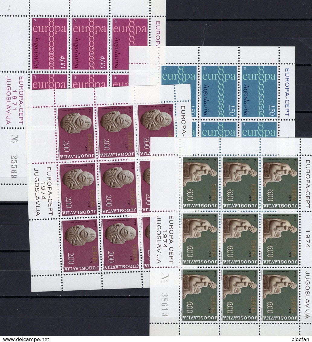 CEPT 1974 JUGOSLAVIJA 1416/7+1557/8 Kleinbogen ** 25€ Ketten Skulptur Blocs Cooperation S/s Art Sheetlets Bf EUROPA - 1974