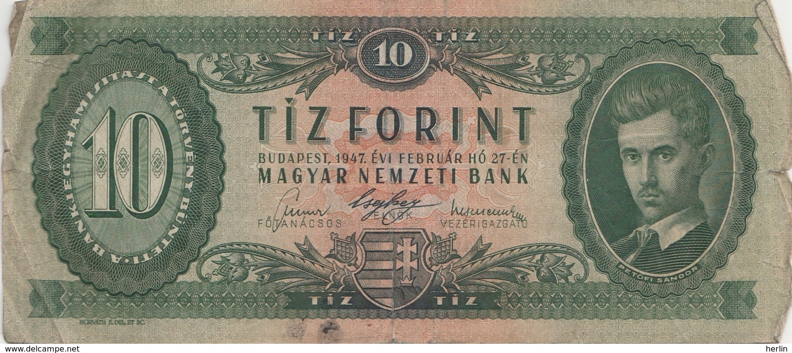 HONGRIE - Billet 10 Forint - Budapest 1947 - Magyar Nemzeti Bank - Hungría