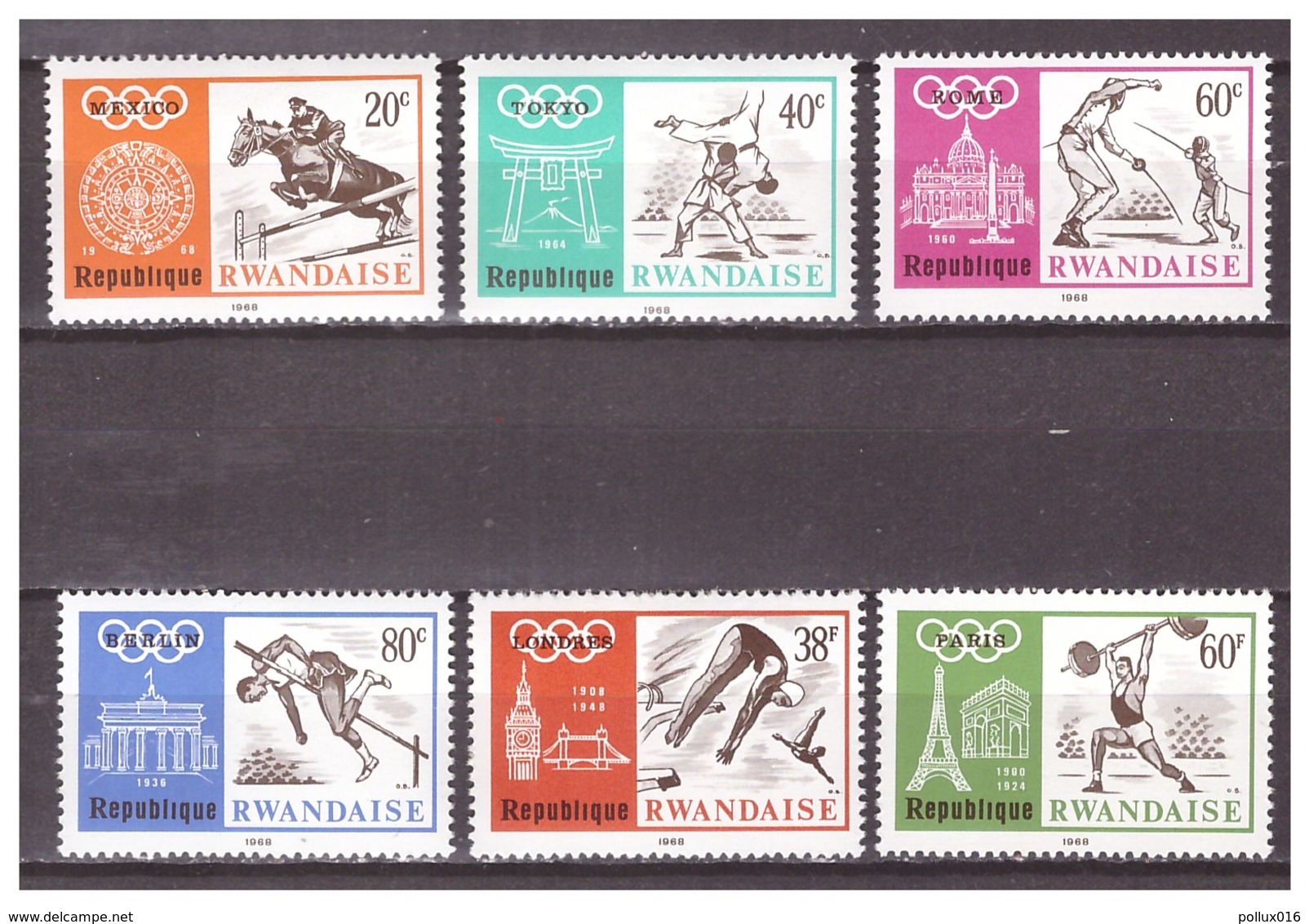 Rwanda 1968 Olympics Judo Defence Swimming Weightlifting Athletics MNH - Zomer 1968: Mexico-City