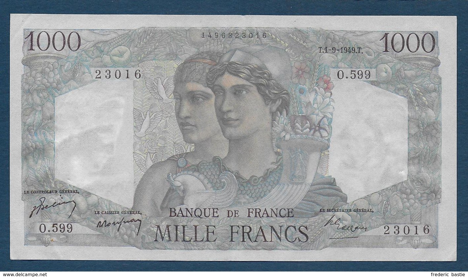 BILLET De  1000 F  Minerve Et Hercule  Du  1 - 9 - 1949 - 1 000 F 1945-1950 ''Minerve Et Hercule''