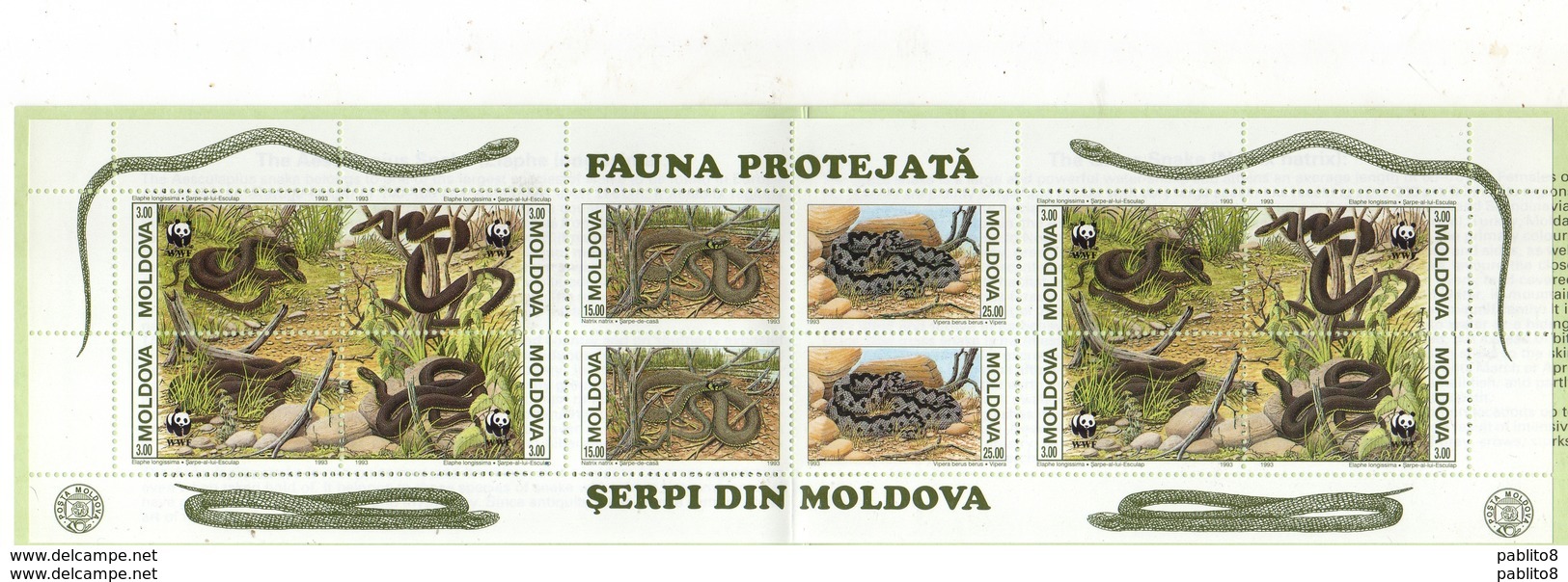 MOLDAVIA MOLDOVA 1993 FAUNA Animals ANIMALI SERPI DIN Reptiles SNAKES SERPENTI  WWF BOOKLET LIBRETTO NUOVO UNUSED - Moldavia