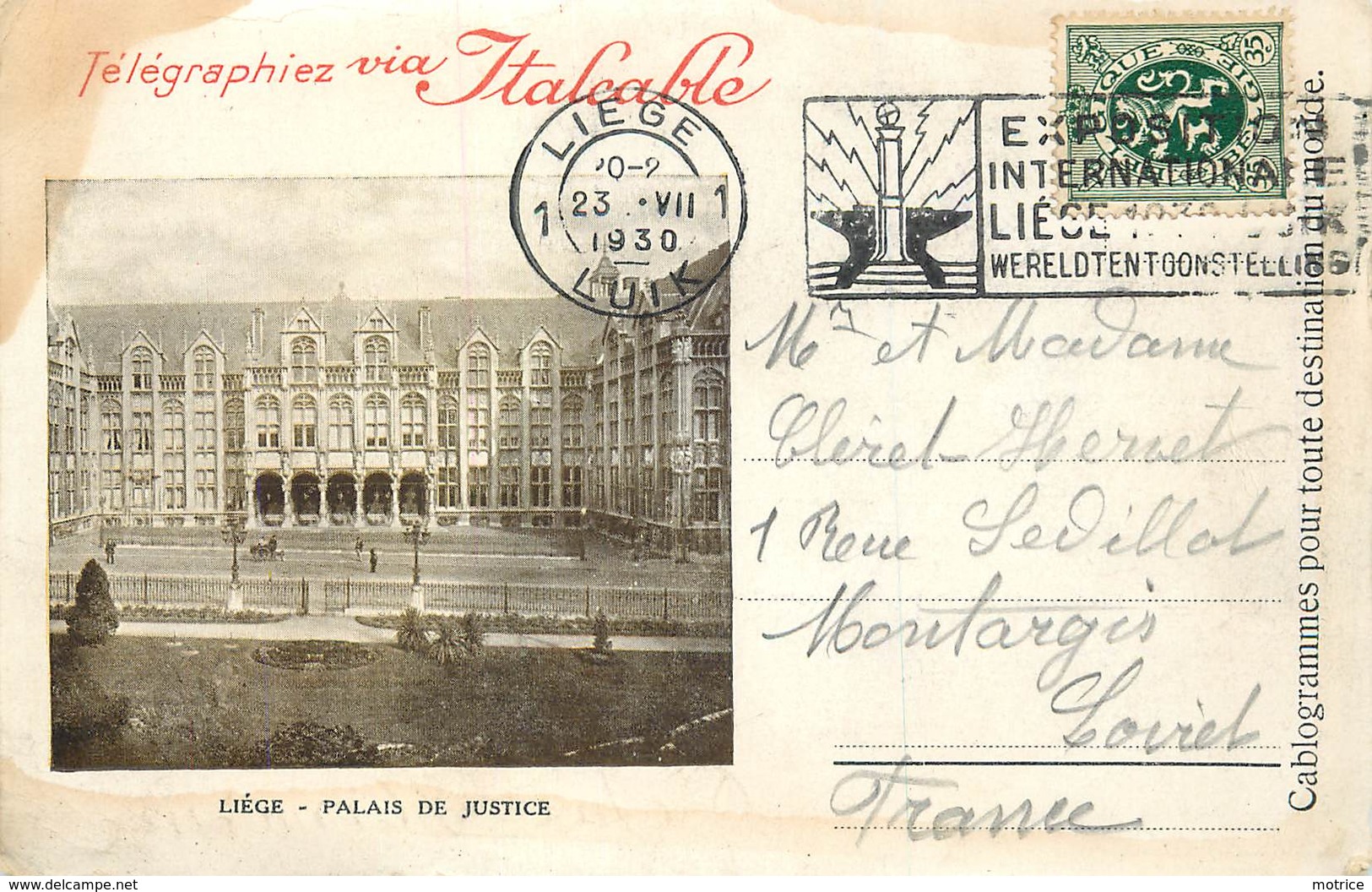 LIEGE - Palais De Justice,carte Télégram (pub Télégraphiez Via Italcable). - Liege