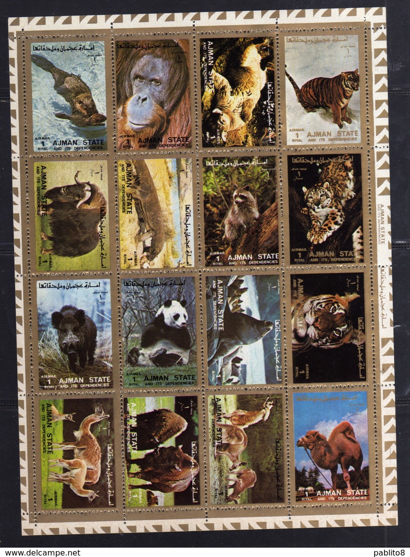 UNITED ARAB EMIRATES AJMAN STATE 1973 AIR MAIL FAUNA ANIMALS ANIMALI ANIMAUX  SHEET FEUILLET FOGLIETTO USED - Ajman