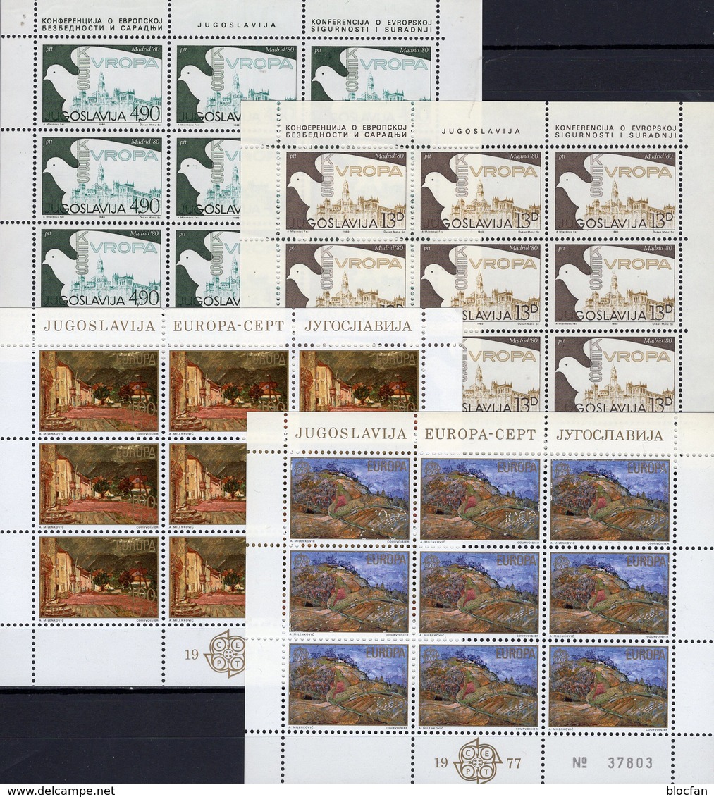 CEPT 1977 JUGOSLAVIJA 1379/0+1857/8 Kleinbogen ** 27€ Landschaft KSCE Madrid Taube Bloc Ss Bird Sheetlets Bf EUROPA - Blocs-feuillets