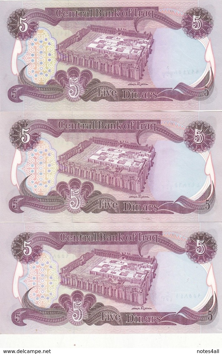 IRAQ 5 DINARS 1980 1981 1982 P-70 LOT X3 AU/UNC NOTES DIFFERENT DATES */* - Iraq